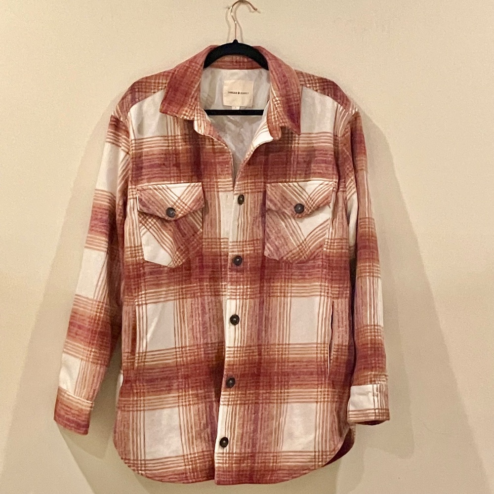 Nordstrom Thread & Supply L Plaid Polar Fleece Oversize Flannel Shacket Pockets